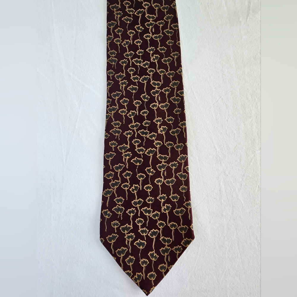 Vintage Giorgio Armani Cravatte Silk Tie Burgundy Floral Made In Italy Designer